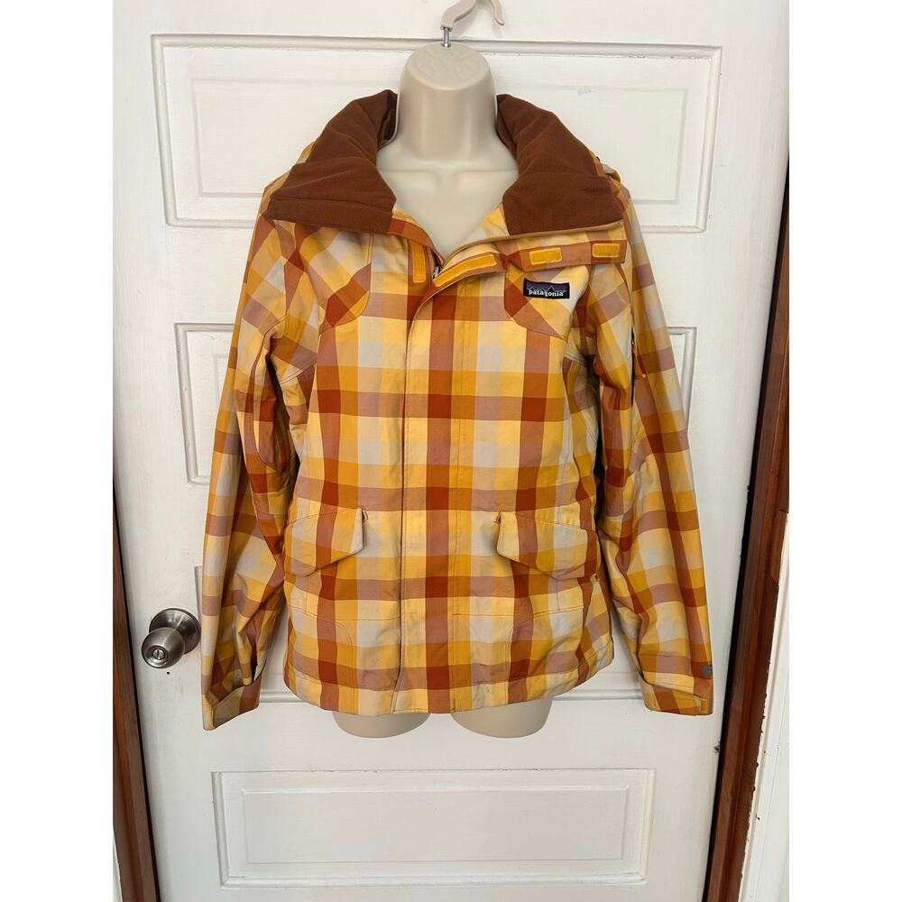 Patagonia Lined Rain Coat Yellow Orange Gingham Women S XC Fast Shipping